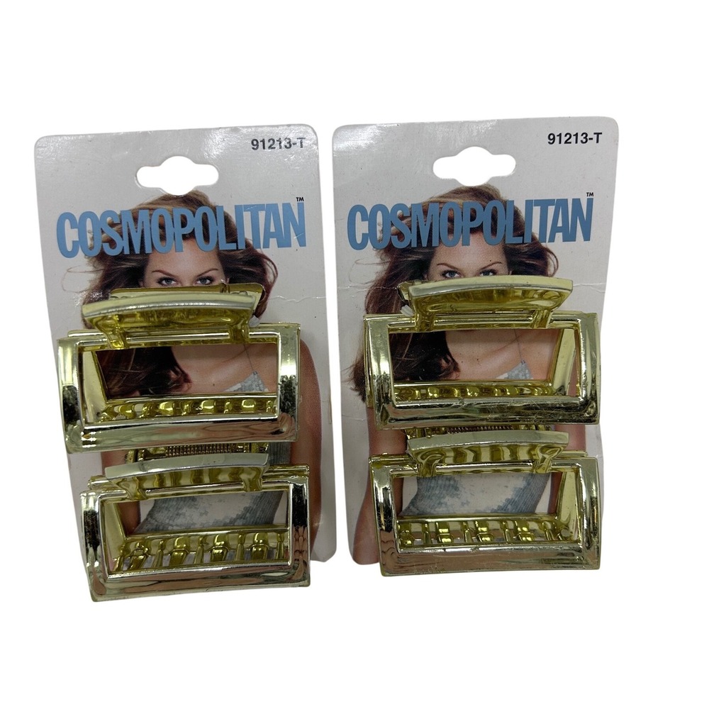Cosmopolitan Gold Metal‎ Hair Claw Clips 2-Pack Set Vintage 2001 91213-T New